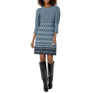 VINCE CAMUTO Casual Stretch Blue Geometric Long Sleeve Dress Women's Size 8